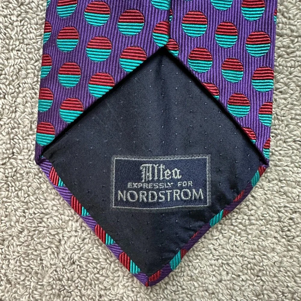Altea Nordstrom Mens Silk Tie Purple Teal Red Geometric Circle Stripe Italy 57in